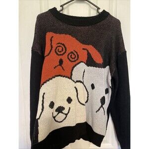 ($37.99) Medium Black Red And White Puppy Knitted Sweatshirt